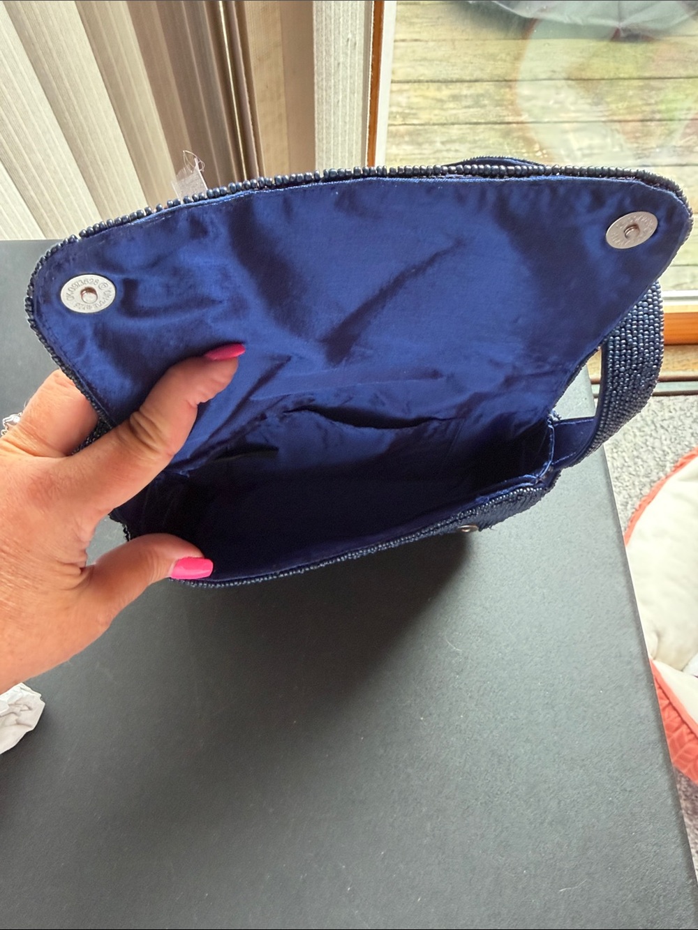 From India to You Beaded Paris Motif Shoulder Bag - Navy - Picture 10 of 11